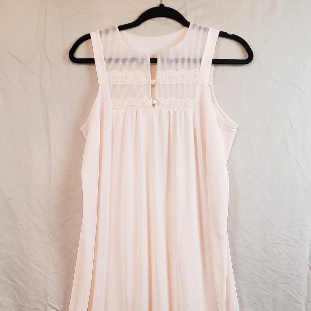 Vtg 1960's Texsheen White Sheer Sleeveless Lace Lingerie Long Nightgown Sz Med
